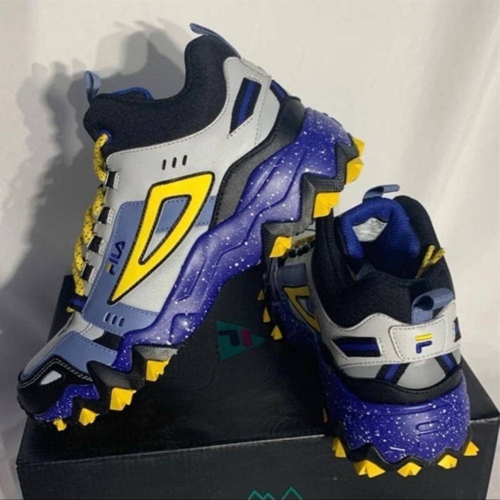 Fila Oakmont Trail Mid Top Sneakers New Black Blue Yellow Mens 8 - Picture 5 of 7
